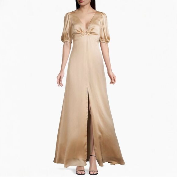 Sachin & Babi Alli Gown Champagne V Neck Satin Dress - Picture 3 of 7